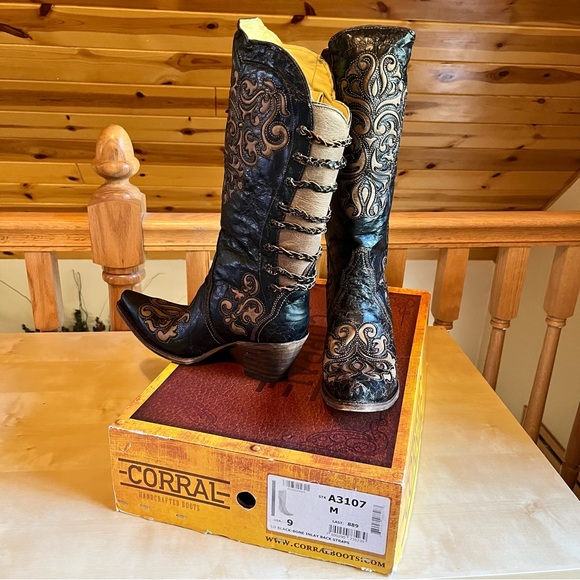 Corral Women's Black Brown Inlay and Straps A3107 Western Cowgirl Boots Size 9M - Picture 4 of 6